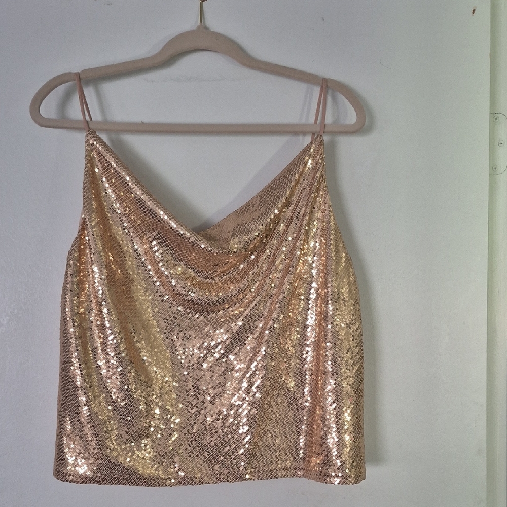 Sequin Gold Cowl Neck Top
